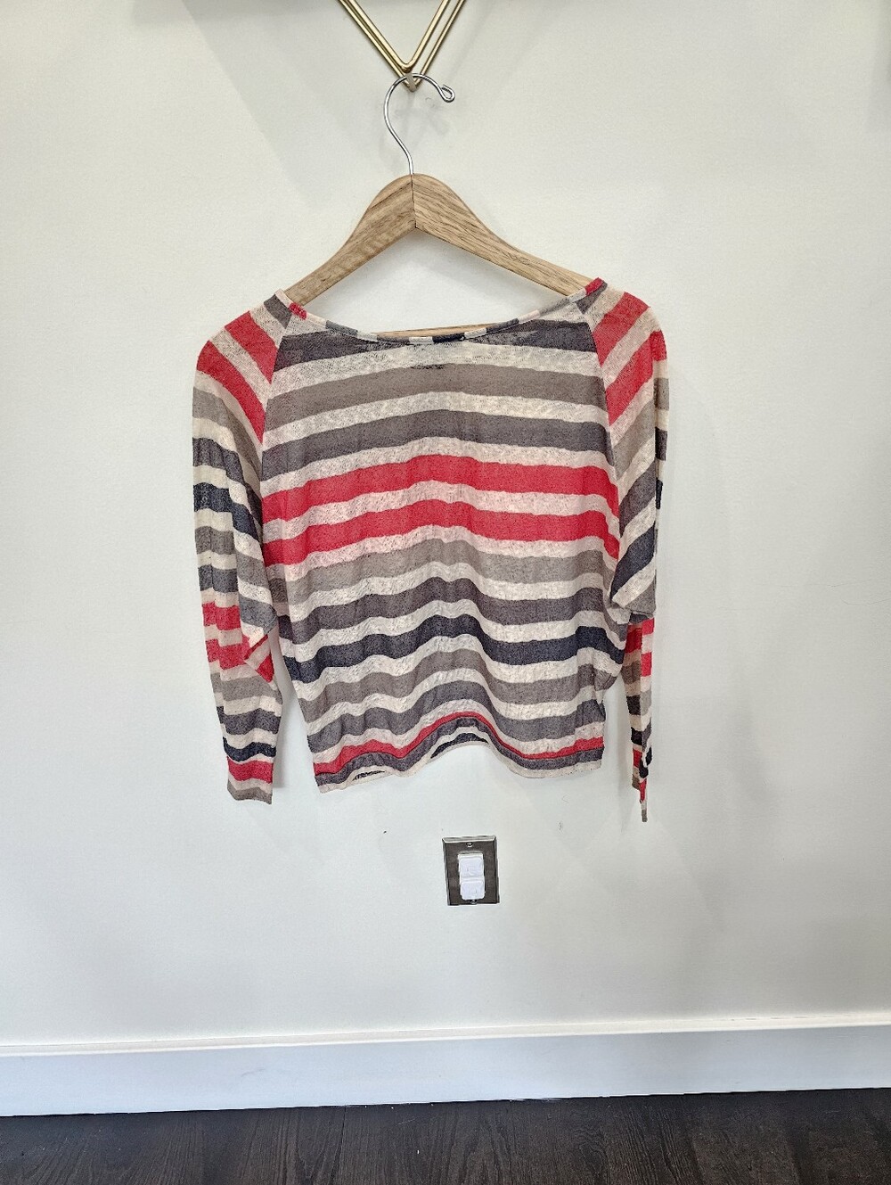 Forever 21 Coral Gray & Beige Stripe Top With Pocket Size Small - Picture 6 of 8